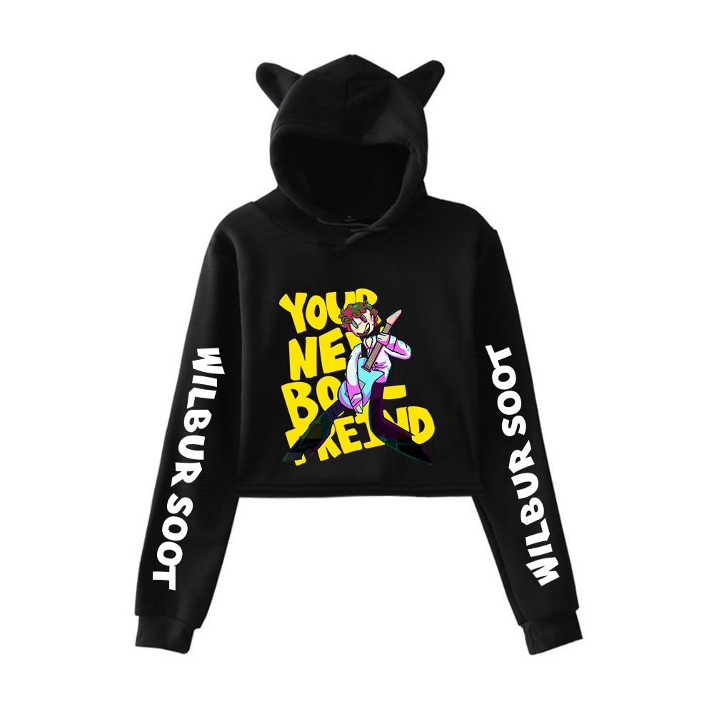 Creative Print Wilbur Soot Cat Ear Women Hoodies Fashion Cartoon Sexy Navel Sweatshirt Harajuku Casual Streetwear Pullovers Tops