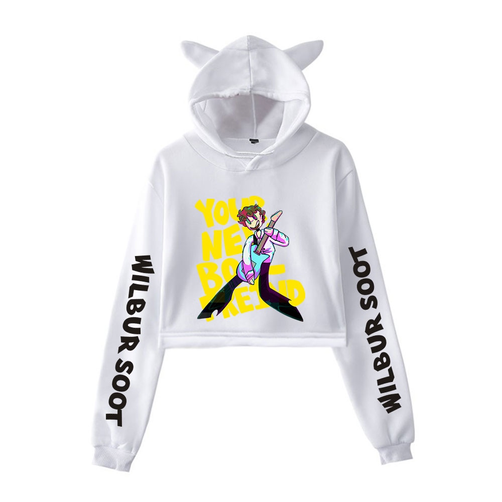 Creative Print Wilbur Soot Cat Ear Women Hoodies Fashion Cartoon Sexy Navel Sweatshirt Harajuku Casual Streetwear Pullovers Tops